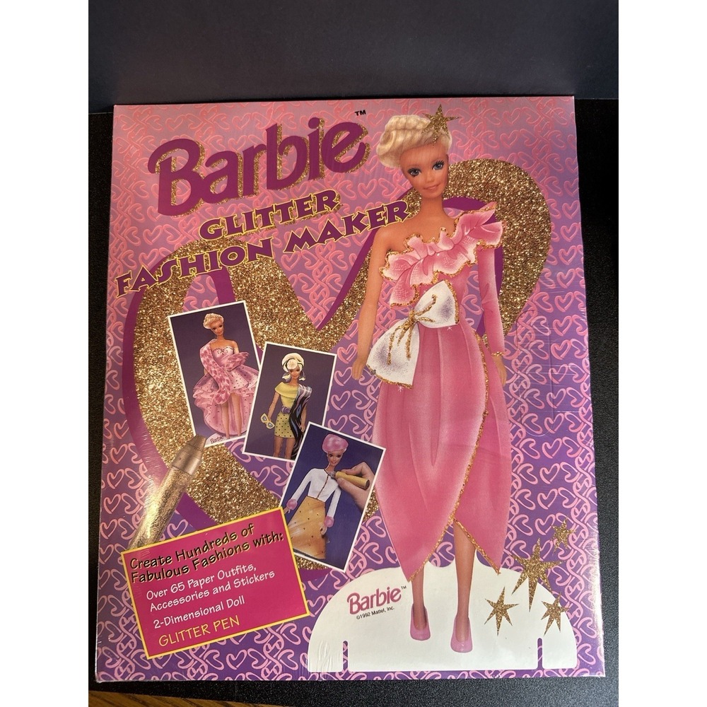 Vintage 1992 Barbie Glitter Fashion Maker Sealed Set Golden Publishing Mattel